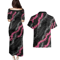 Guam Bougainvillea Lei Couples Matching Puletasi and Hawaiian Shirt Chamorro Tribal Pattern