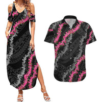 Guam Bougainvillea Lei Couples Matching Summer Maxi Dress and Hawaiian Shirt Chamorro Tribal Pattern