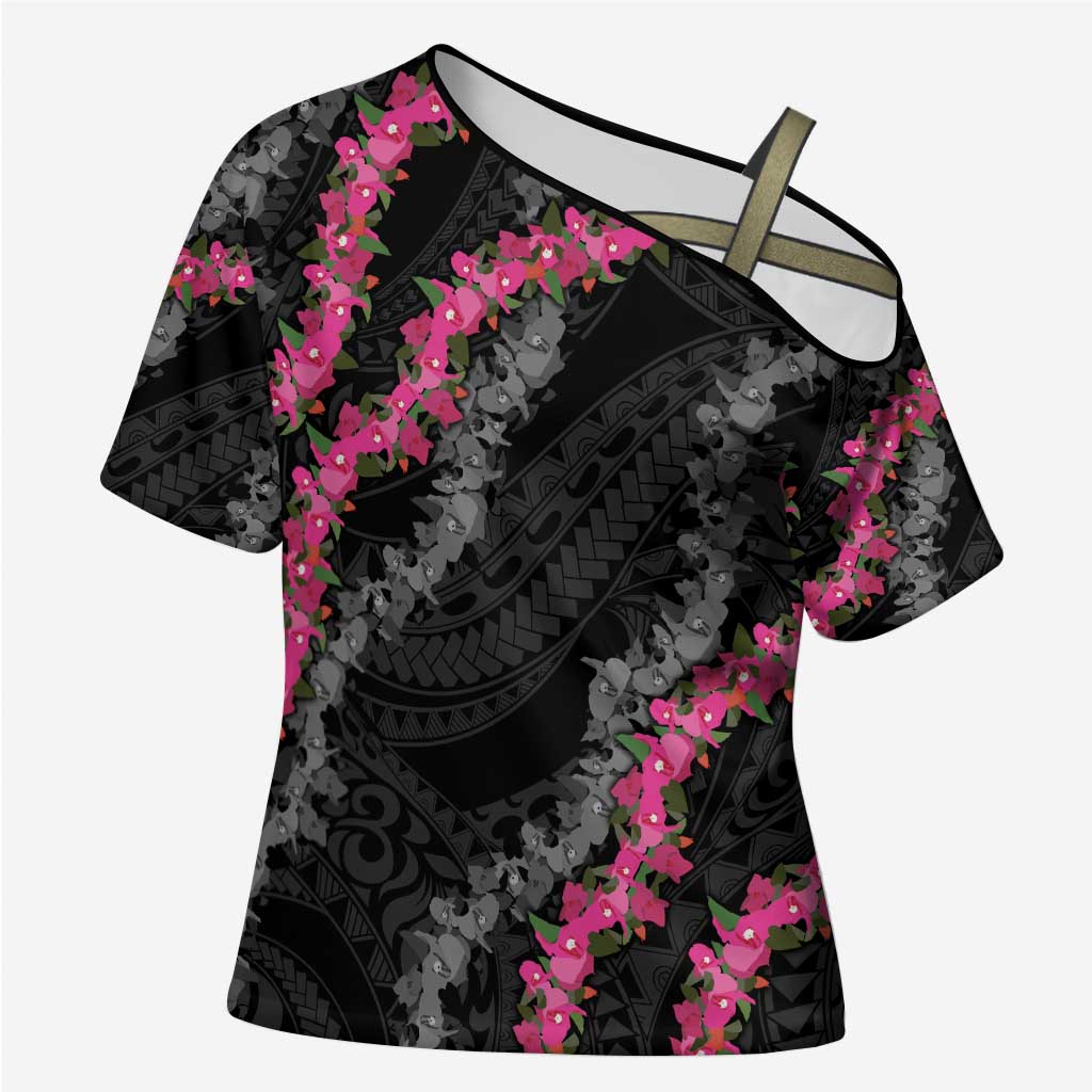 Guam Bougainvillea Lei Cross Shoulder Shirt Chamorro Tribal Pattern - Polynesian Pride