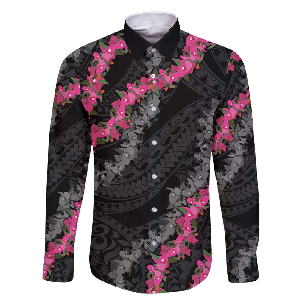 Guam Bougainvillea Lei Family Matching Tank Maxi Dress and Hawaiian Shirt Chamorro Tribal Pattern