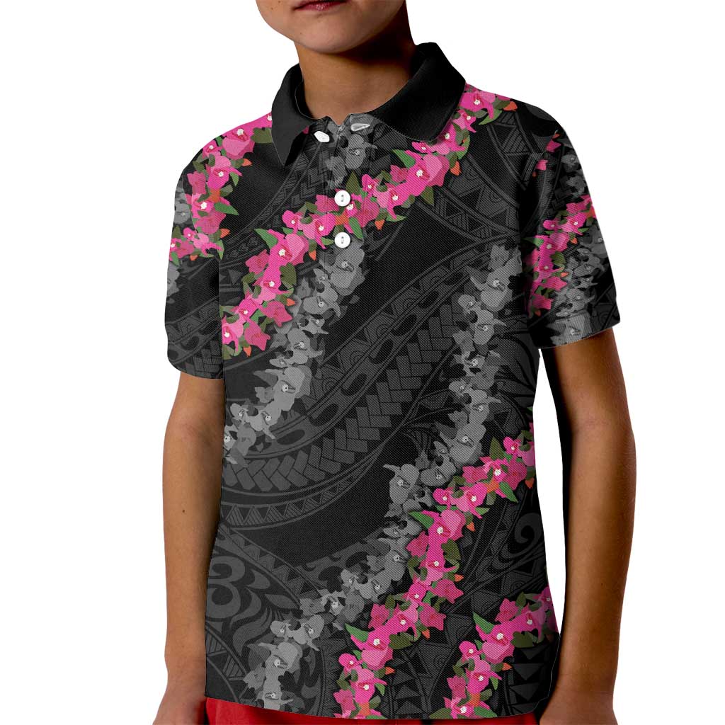 Guam Bougainvillea Lei Kid Polo Shirt Chamorro Tribal Pattern