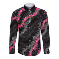 Guam Bougainvillea Lei Long Sleeve Button Shirt Chamorro Tribal Pattern