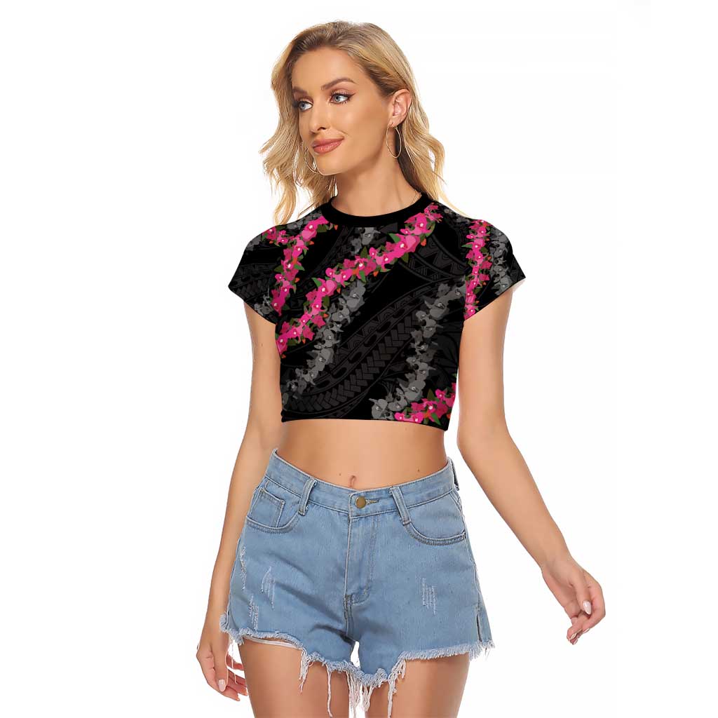 Guam Bougainvillea Lei Raglan Cropped T Shirt Chamorro Tribal Pattern