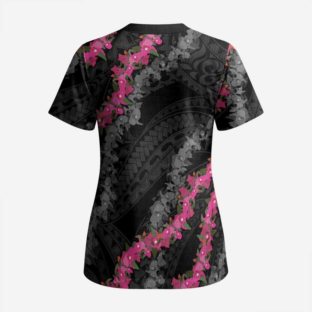 Guam Bougainvillea Lei Scrub Top Chamorro Tribal Pattern LT9 - Polynesian Pride