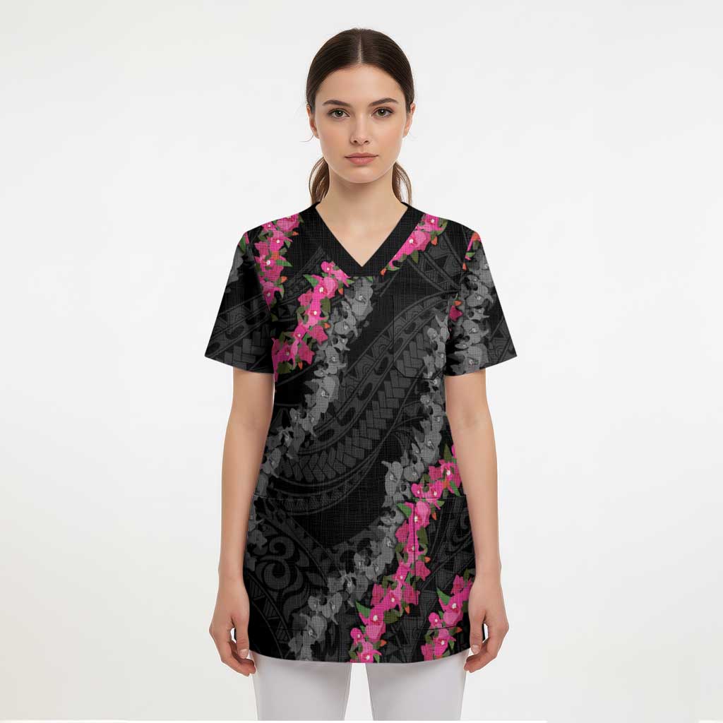 Guam Bougainvillea Lei Scrub Top Chamorro Tribal Pattern LT9 - Polynesian Pride