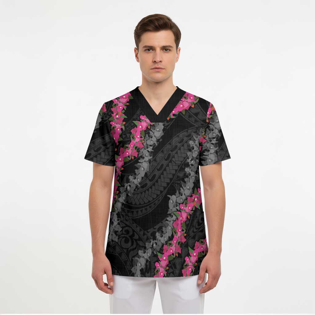 Guam Bougainvillea Lei Scrub Top Chamorro Tribal Pattern LT9 - Polynesian Pride