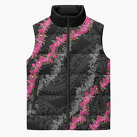 Guam Bougainvillea Lei Sleeveless Puffer Jacket Chamorro Tribal Pattern - Polynesian Pride