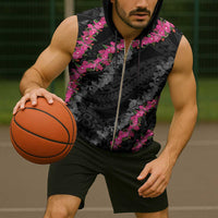 Guam Bougainvillea Lei Sleeveless Zip Hoodie Chamorro Tribal Pattern - Polynesian Pride