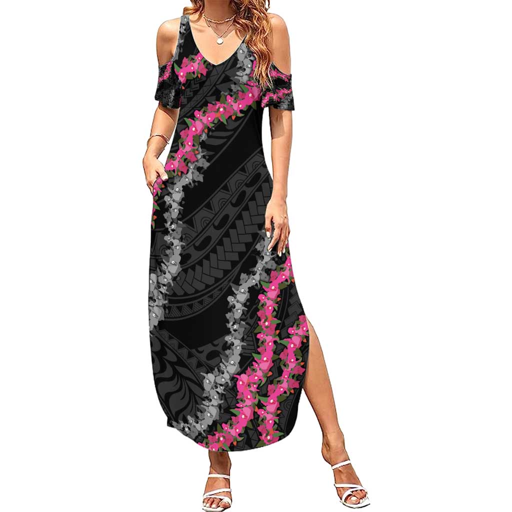 Guam Bougainvillea Lei Summer Maxi Dress Chamorro Tribal Pattern