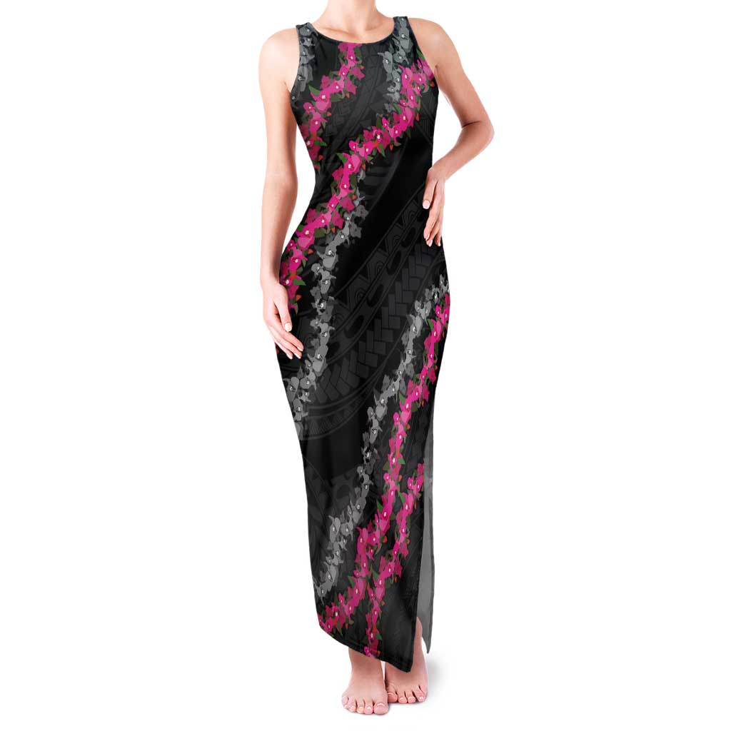 Guam Bougainvillea Lei Tank Maxi Dress Chamorro Tribal Pattern