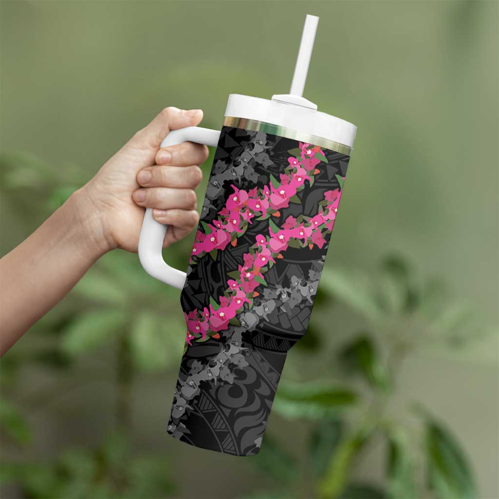 Guam Bougainvillea Lei Tumbler With Handle Chamorro Tribal Pattern