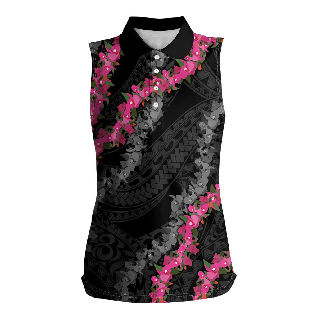 Guam Bougainvillea Lei Women Sleeveless Polo Shirt Chamorro Tribal Pattern