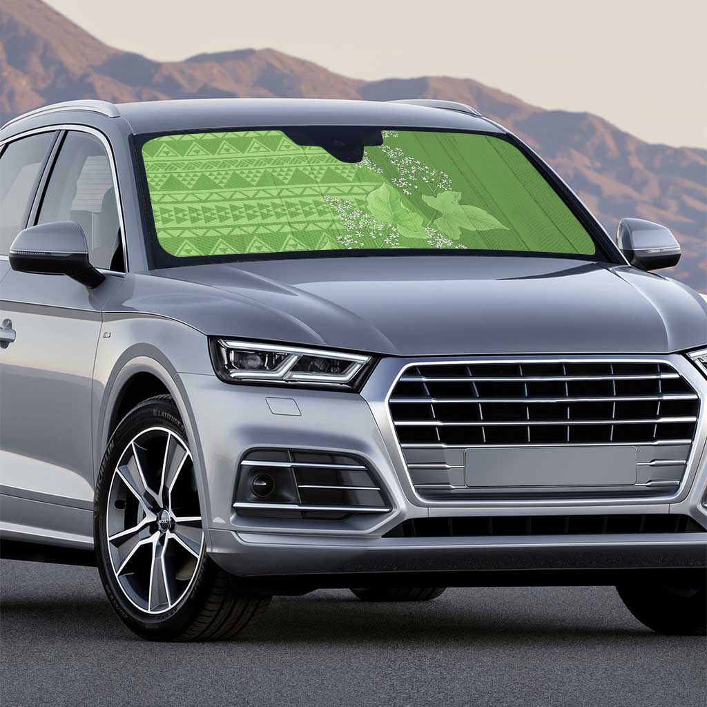 Hawaii Molokai Island Kukui Nut Flowers Auto Sun Shade Tribal Kakau Pattern - Polynesian Pride