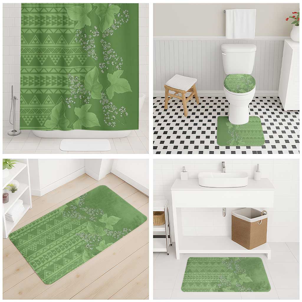 Hawaii Molokai Island Kukui Nut Flowers Bathroom Set Tribal Kakau Pattern - Polynesian Pride