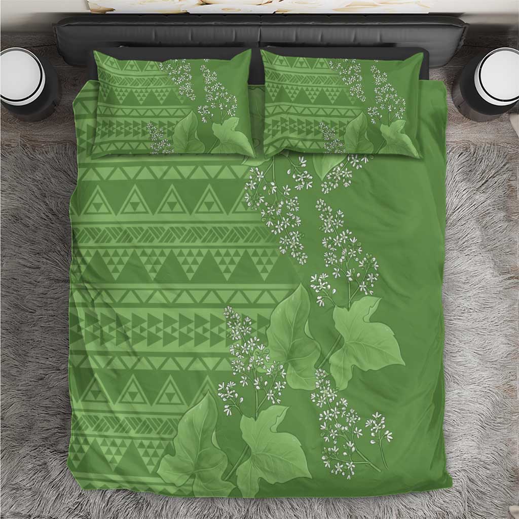 Hawaii Molokai Island Kukui Nut Flowers Bedding Set Tribal Kakau Pattern