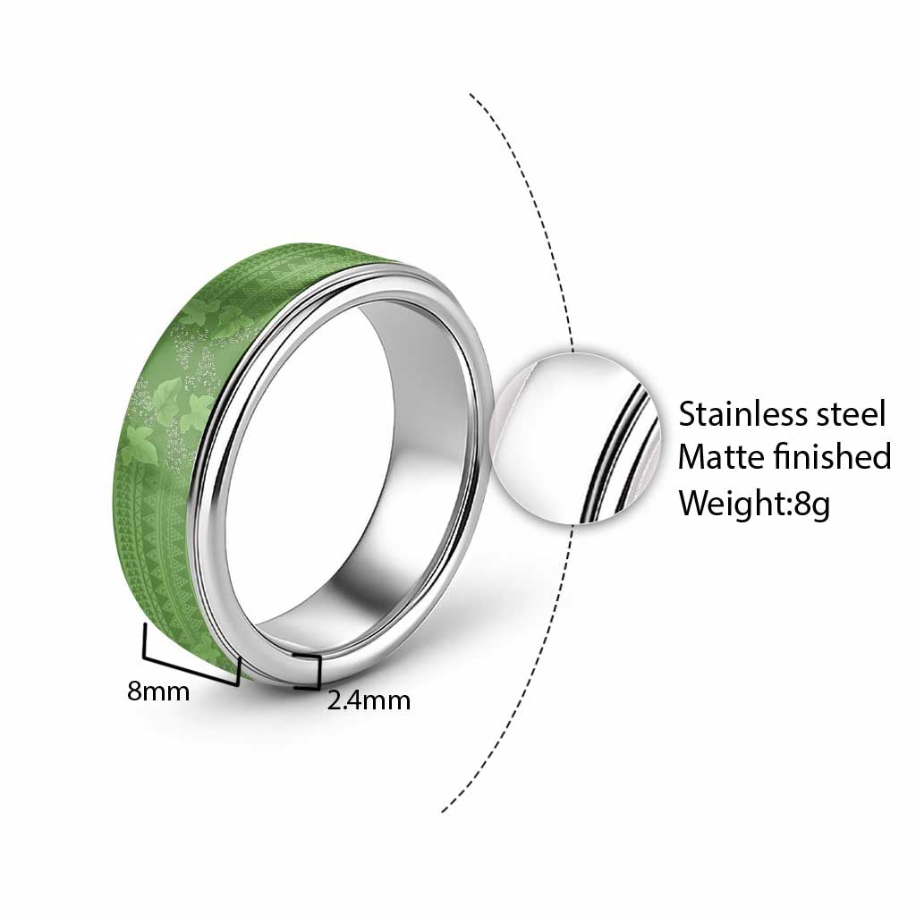 Hawaii Molokai Island Kukui Nut Flowers Classic Ring Tribal Kakau Pattern - Polynesian Pride