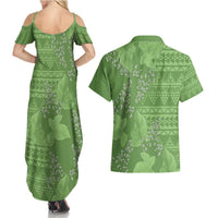 Hawaii Molokai Island Kukui Nut Flowers Couples Matching Summer Maxi Dress and Hawaiian Shirt Tribal Kakau Pattern