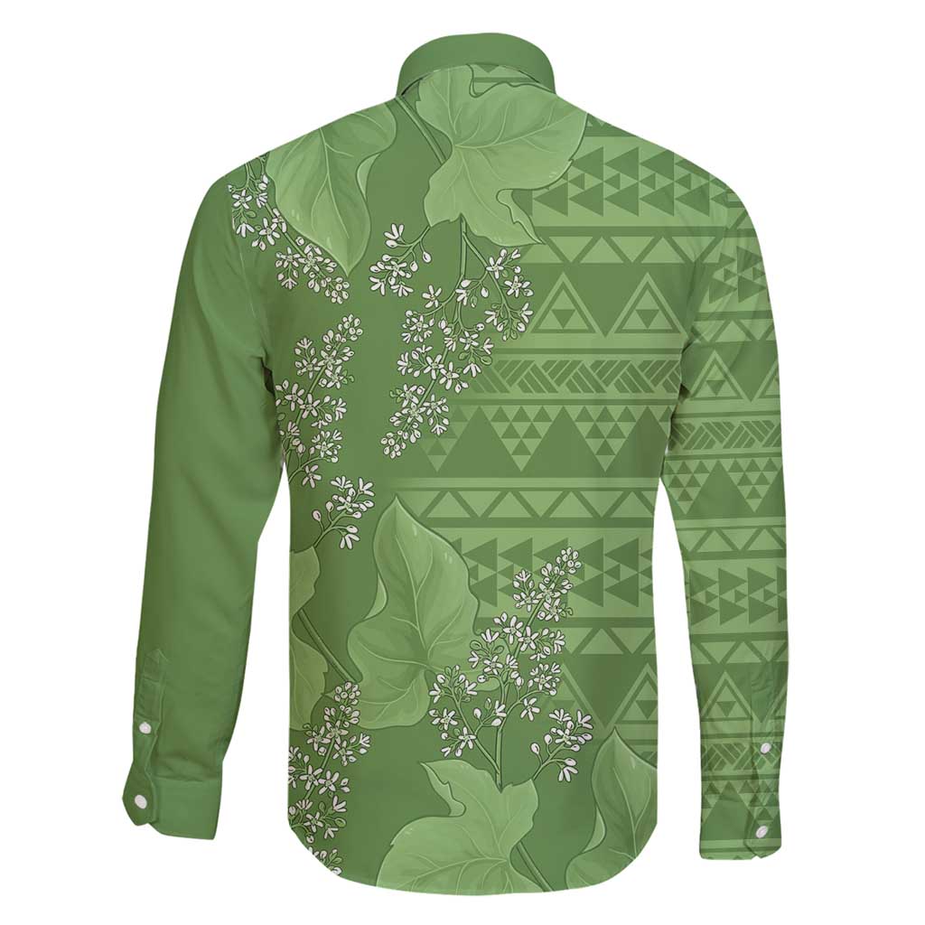 Hawaii Molokai Island Kukui Nut Flowers Family Matching Long Sleeve Bodycon Dress and Hawaiian Shirt Tribal Kakau Pattern