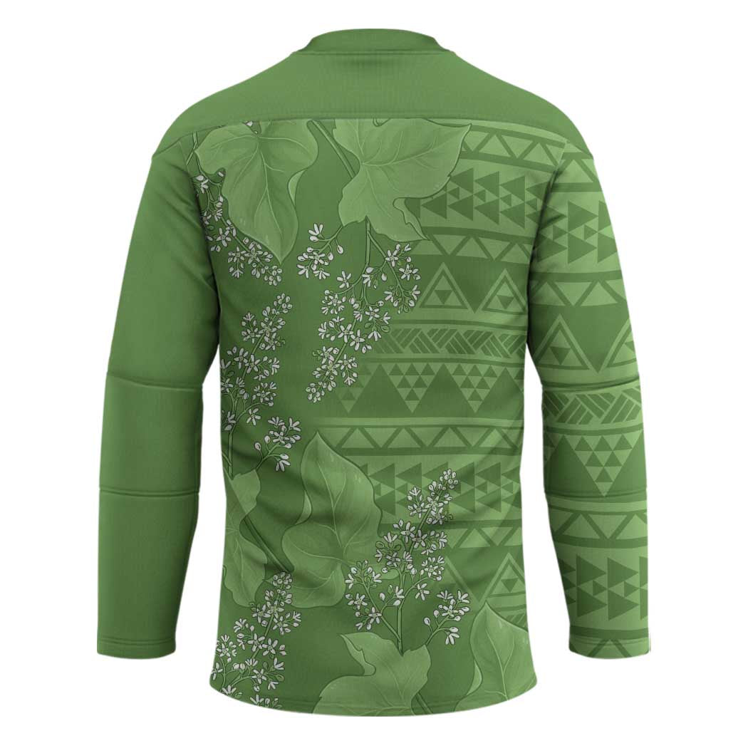 Hawaii Molokai Island Kukui Nut Flowers Hockey Jersey Tribal Kakau Pattern - Polynesian Pride