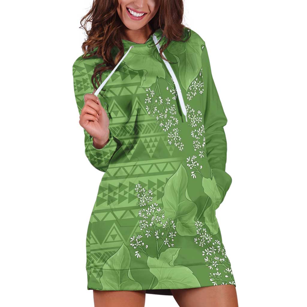 Hawaii Molokai Island Kukui Nut Flowers Hoodie Dress Tribal Kakau Pattern