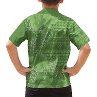 Hawaii Molokai Island Kukui Nut Flowers Kid Hawaiian Shirt Tribal Kakau Pattern