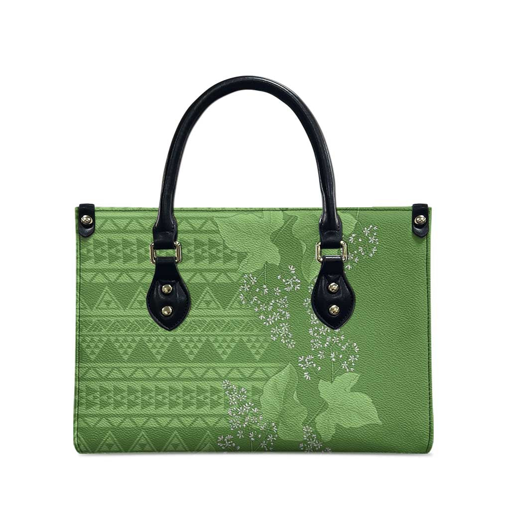 Hawaii Molokai Island Kukui Nut Flowers Leather Bag Tribal Kakau Pattern - Polynesian Pride
