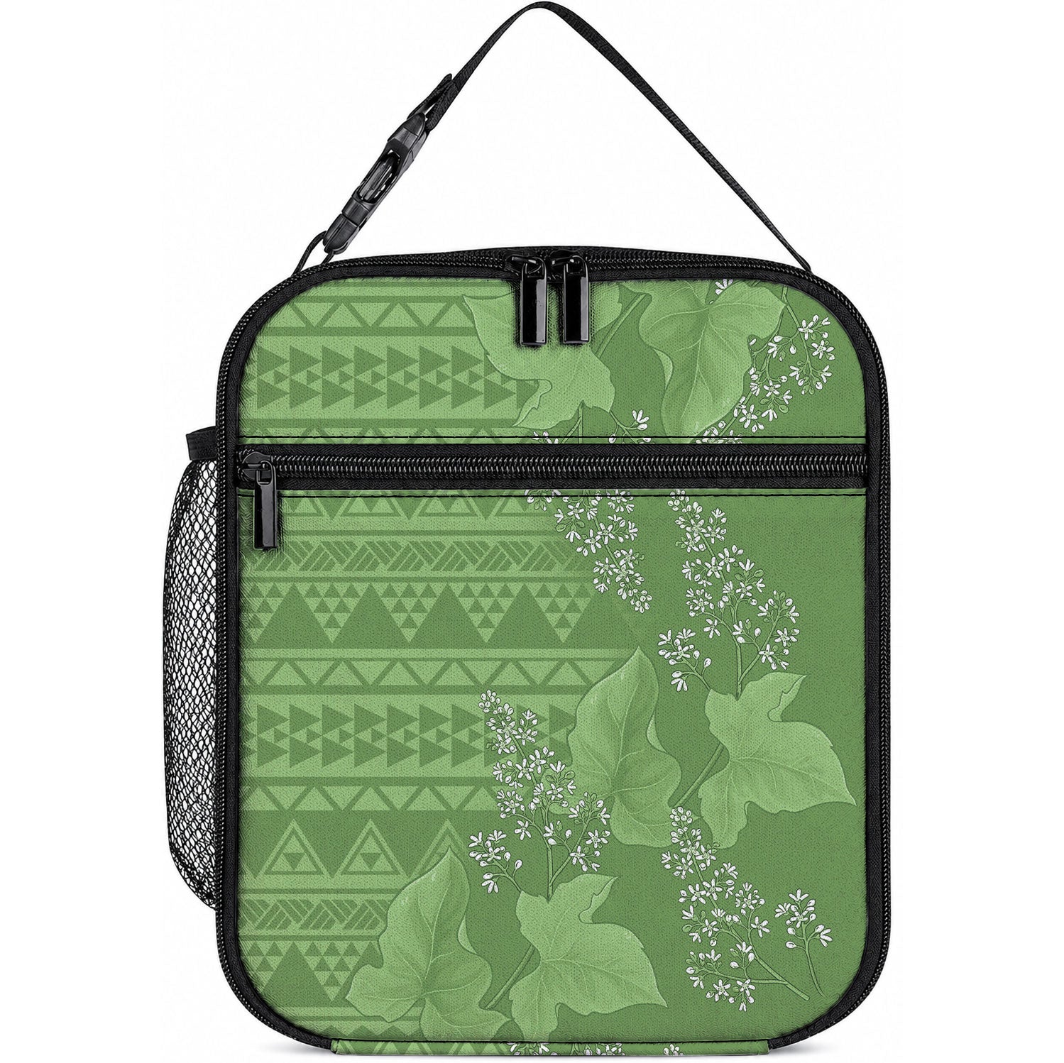 Hawaii Molokai Island Kukui Nut Flowers Lunch Bag Tribal Kakau Pattern LT9 10.2 × 8.3 × 4.3 inch Green - Polynesian Pride