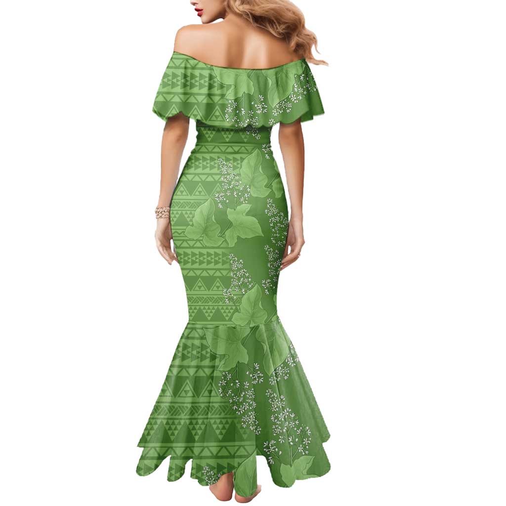 Hawaii Molokai Island Kukui Nut Flowers Mermaid Dress Tribal Kakau Pattern