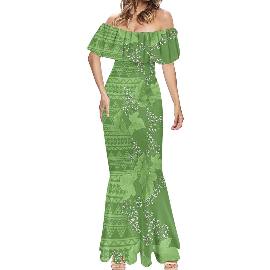 Hawaii Molokai Island Kukui Nut Flowers Mermaid Dress Tribal Kakau Pattern