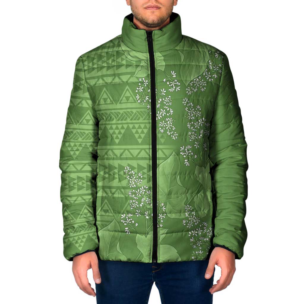 Hawaii Molokai Island Kukui Nut Flowers Padded Jacket Tribal Kakau Pattern - Polynesian Pride