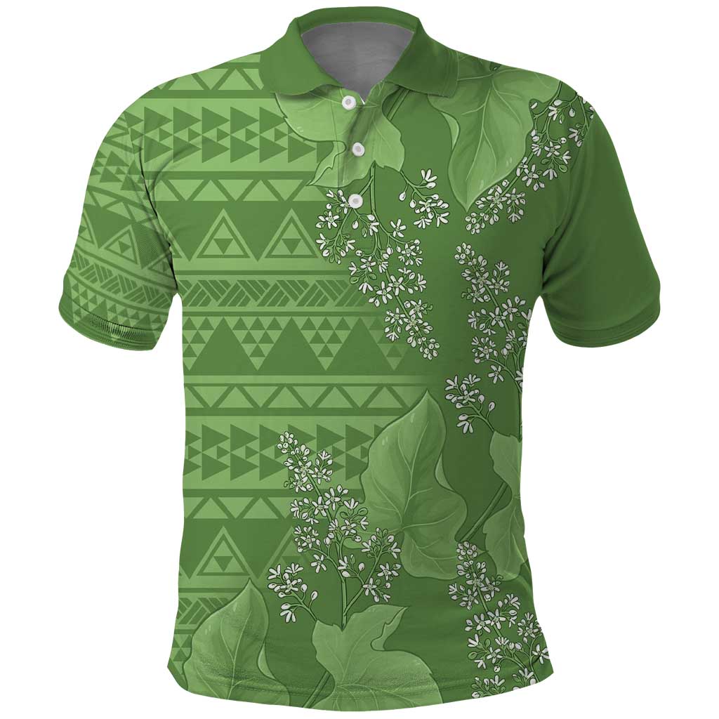 Hawaii Molokai Island Kukui Nut Flowers Polo Shirt Tribal Kakau Pattern