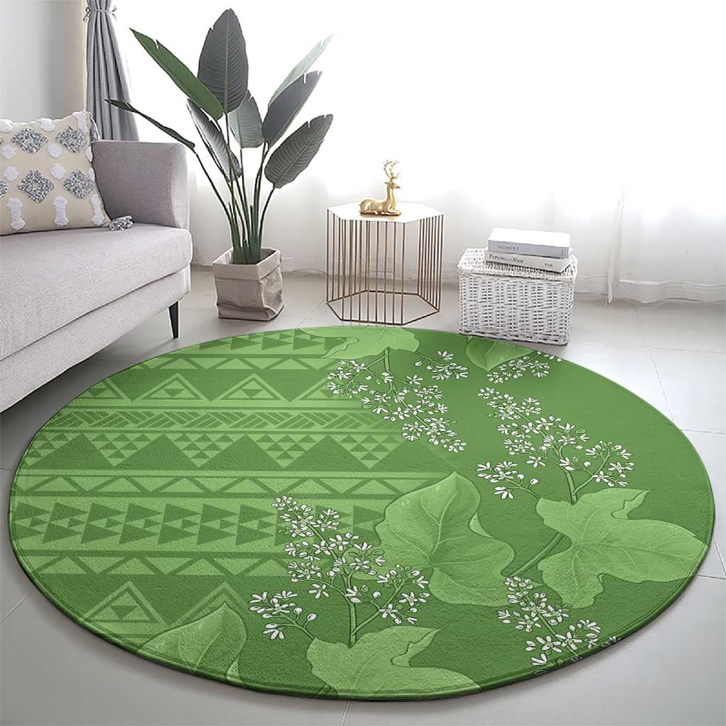 Hawaii Molokai Island Kukui Nut Flowers Round Carpet Tribal Kakau Pattern