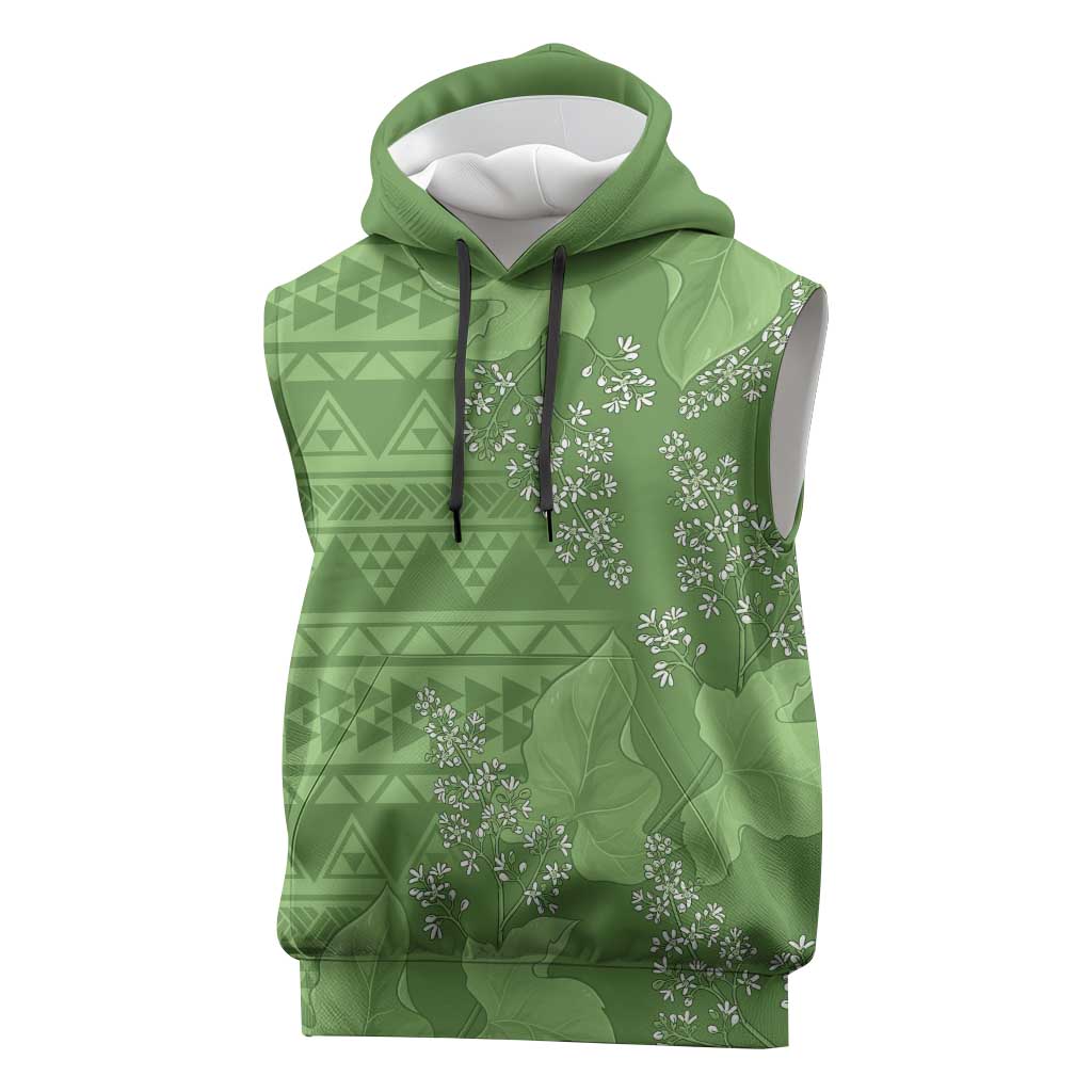 Hawaii Molokai Island Kukui Nut Flowers Sleeveless Hoodie Tribal Kakau Pattern - Polynesian Pride