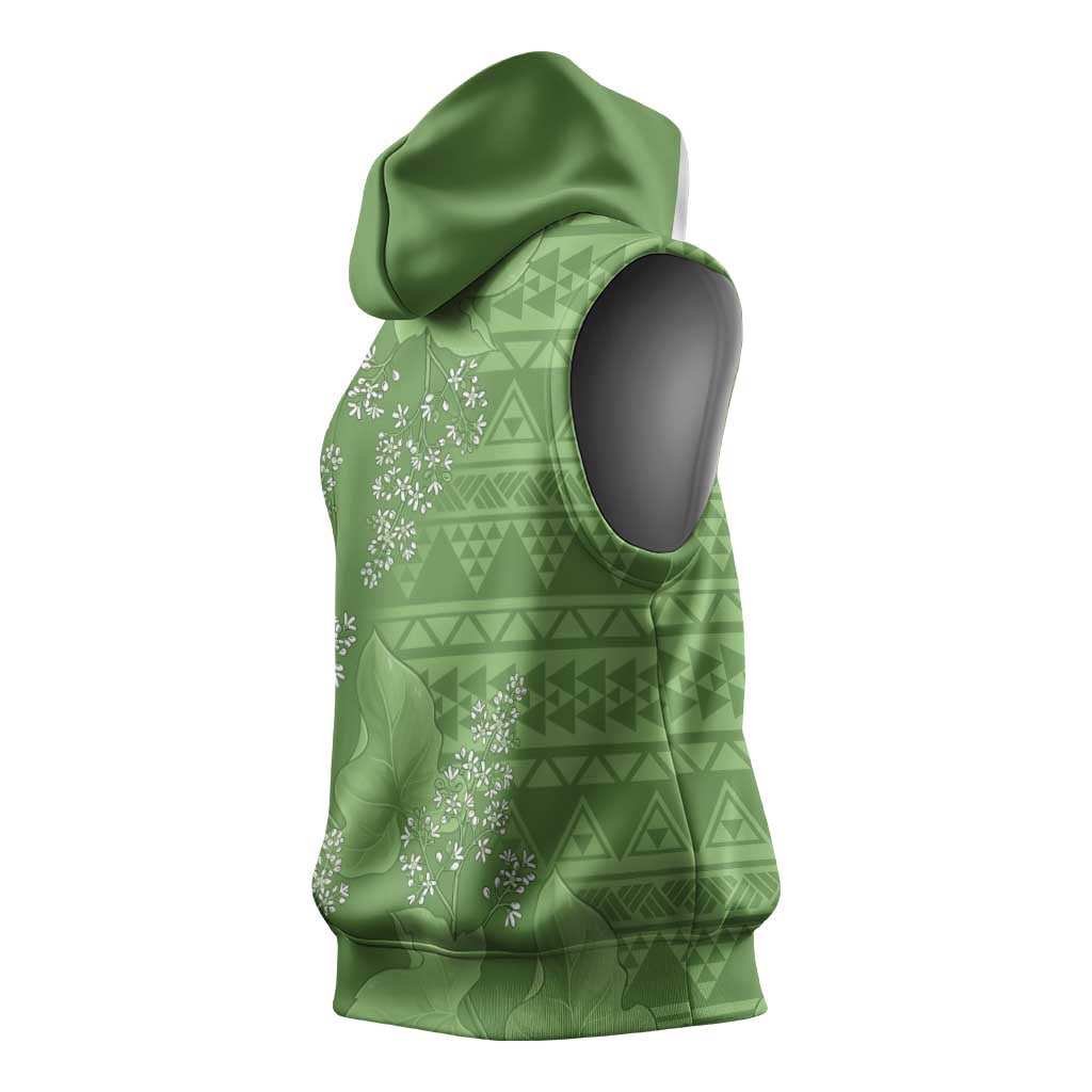 Hawaii Molokai Island Kukui Nut Flowers Sleeveless Hoodie Tribal Kakau Pattern - Polynesian Pride
