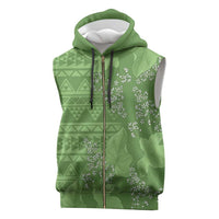 Hawaii Molokai Island Kukui Nut Flowers Sleeveless Zip Hoodie Tribal Kakau Pattern - Polynesian Pride