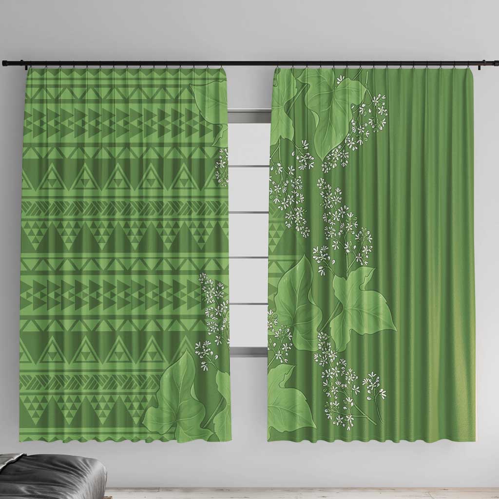 Hawaii Molokai Island Kukui Nut Flowers Window Curtain Tribal Kakau Pattern