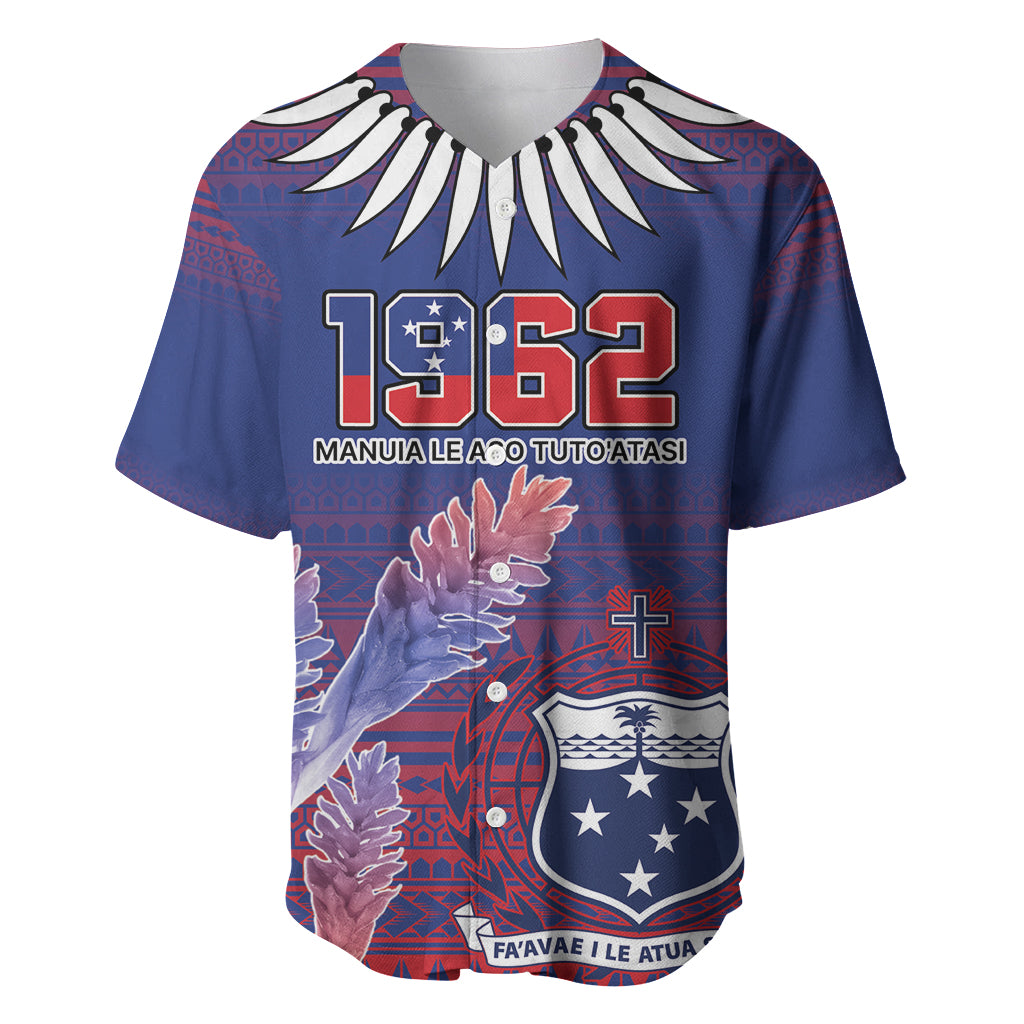 Custom Samoa 1962 Independence Day Custom Baseball Jersey Manuia le Aso Tuto'atasi Ula Nifo Blue Art