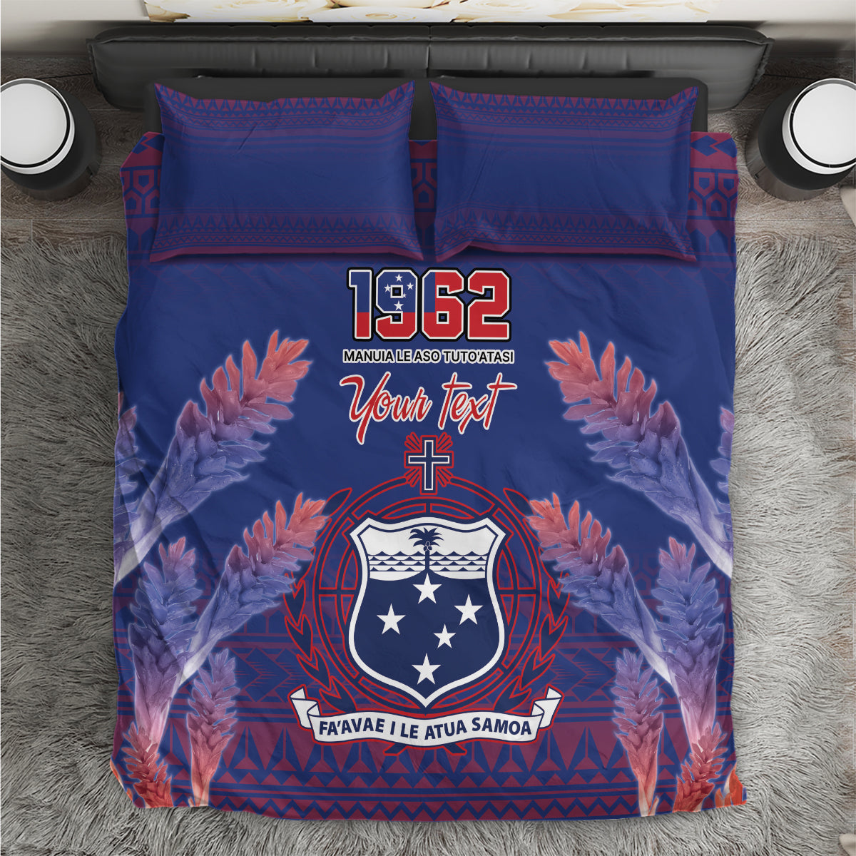 Custom Samoa 1962 Independence Day Custom Bedding Set Manuia le Aso Tuto'atasi Ula Nifo Blue Art