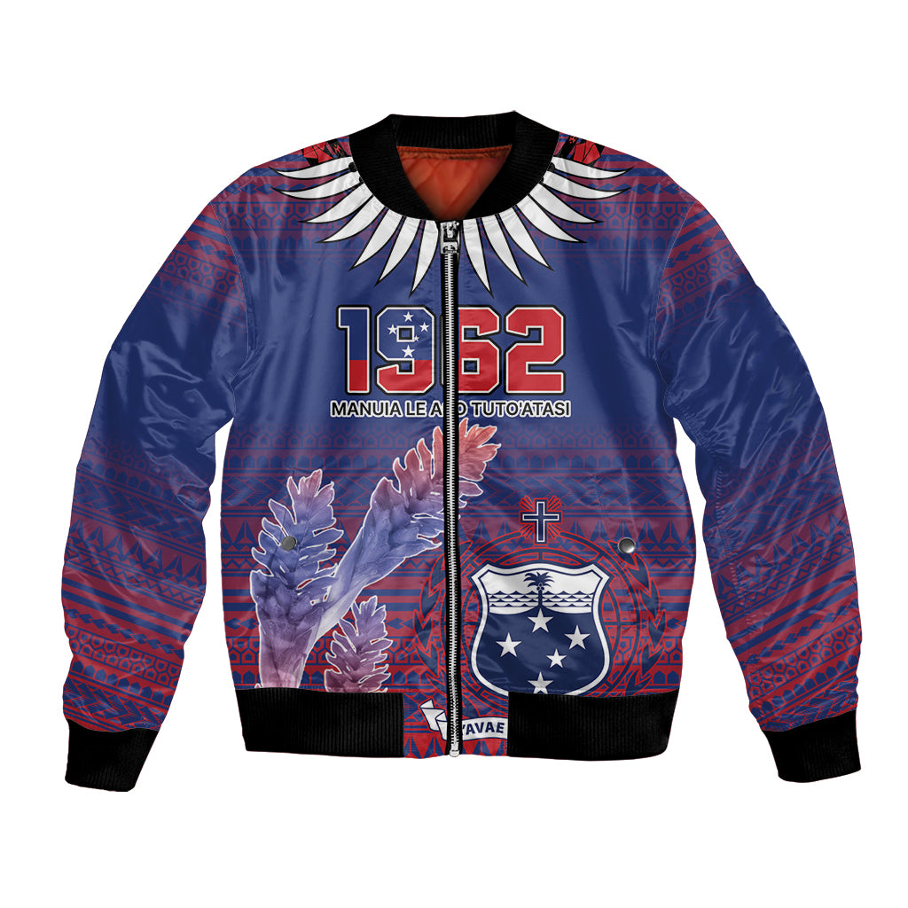 Custom Samoa 1962 Independence Day Custom Bomber Jacket Manuia le Aso Tuto'atasi Ula Nifo Blue Art LT9 Unisex Blue - Polynesian Pride