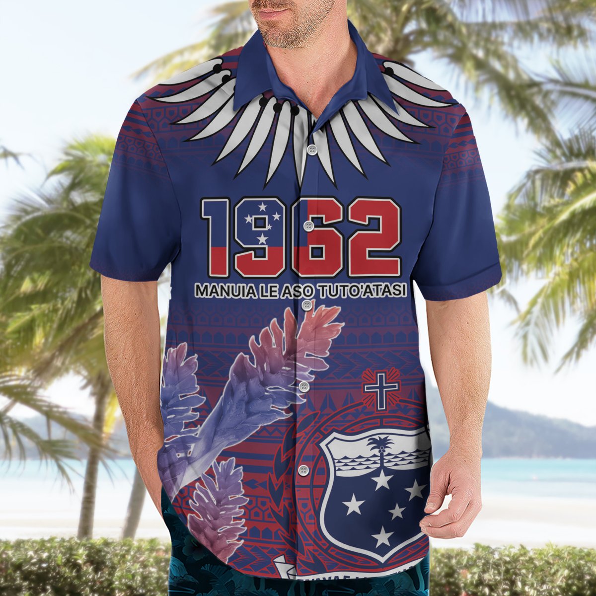 Custom Samoa 1962 Independence Day Custom Hawaiian Shirt Manuia le Aso Tuto'atasi Ula Nifo Blue Art LT9 - Polynesian Pride