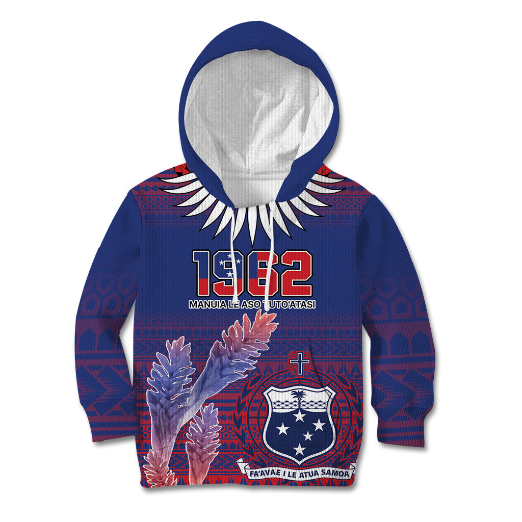 Custom Samoa 1962 Independence Day Custom Kid Hoodie Manuia le Aso Tuto'atasi Ula Nifo Blue Art