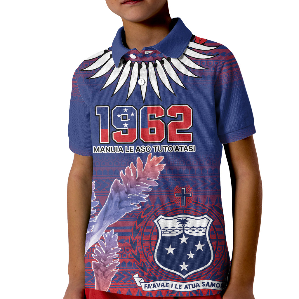 Custom Samoa 1962 Independence Day Custom Kid Polo Shirt Manuia le Aso Tuto'atasi Ula Nifo Blue Art