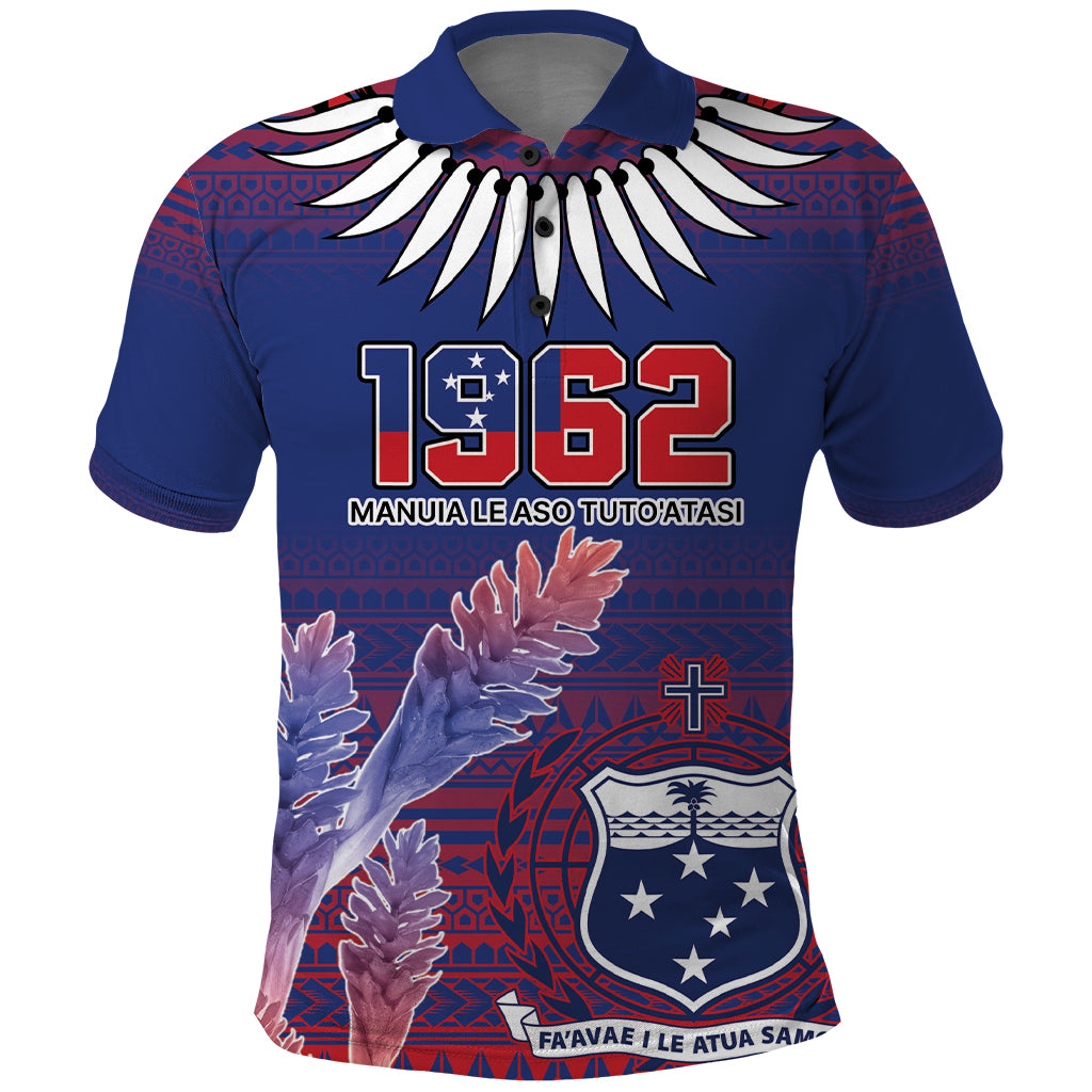 Custom Samoa 1962 Independence Day Custom Polo Shirt Manuia le Aso Tuto'atasi Ula Nifo Blue Art