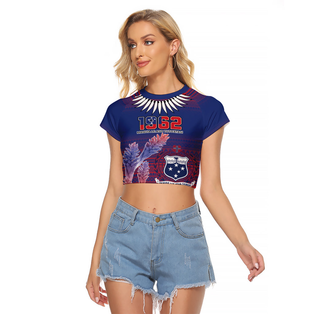 Custom Samoa 1962 Independence Day Custom Raglan Cropped T Shirt Manuia le Aso Tuto'atasi Ula Nifo Blue Art