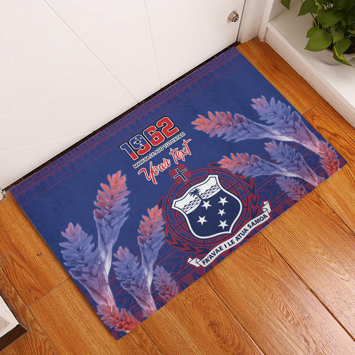 Custom Samoa 1962 Independence Day Custom Rubber Doormat Manuia le Aso Tuto'atasi Ula Nifo Blue Art