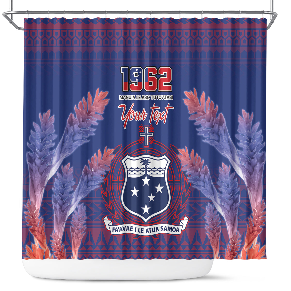 Custom Samoa 1962 Independence Day Custom Shower Curtain Manuia le Aso Tuto'atasi Ula Nifo Blue Art