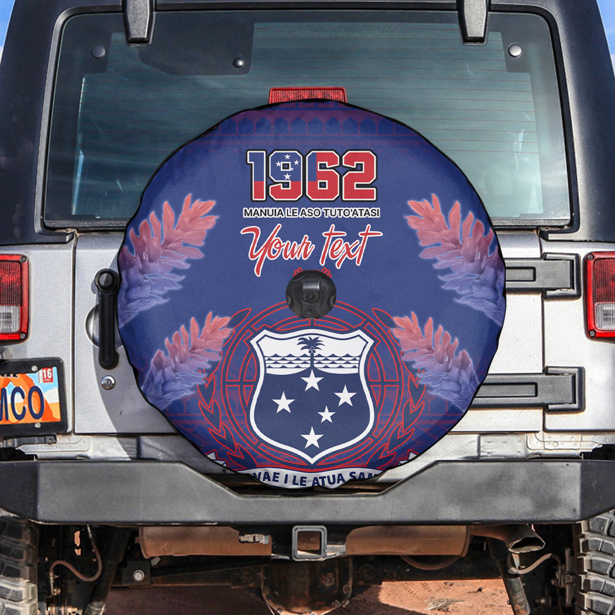 Custom Samoa 1962 Independence Day Custom Spare Tire Cover Manuia le Aso Tuto'atasi Ula Nifo Blue Art