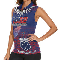 Custom Samoa 1962 Independence Day Custom Women Sleeveless Polo Shirt Manuia le Aso Tuto'atasi Ula Nifo Blue Art