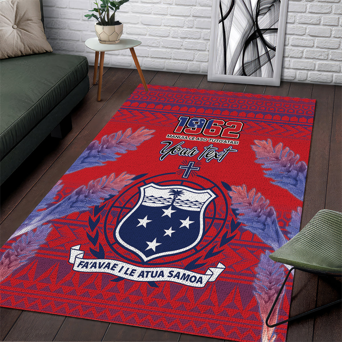 Custom Samoa 1962 Independence Day Custom Area Rug Manuia le Aso Tuto'atasi Ula Nifo Red Art