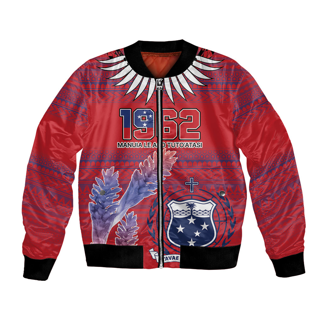 Custom Samoa 1962 Independence Day Custom Bomber Jacket Manuia le Aso Tuto'atasi Ula Nifo Red Art LT9 Unisex Red - Polynesian Pride